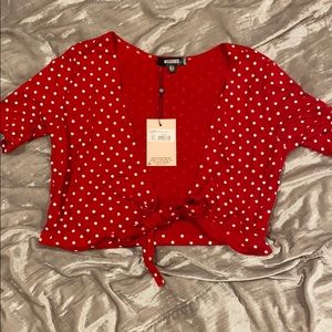 Red and White Tie-front Crop Top